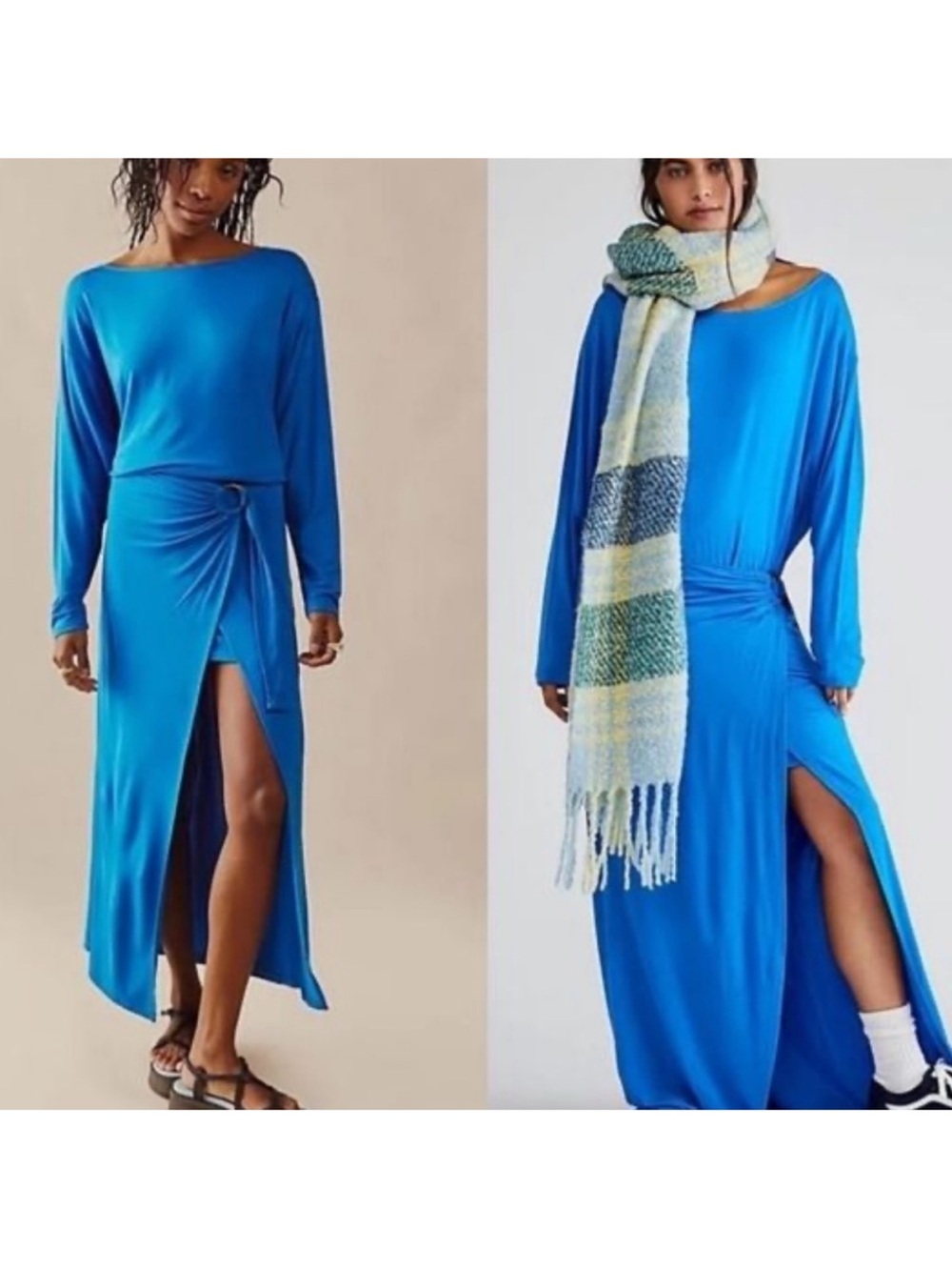 Free People Alyssa Long Sleeve Wrap Maxi Dress Blue Size Small